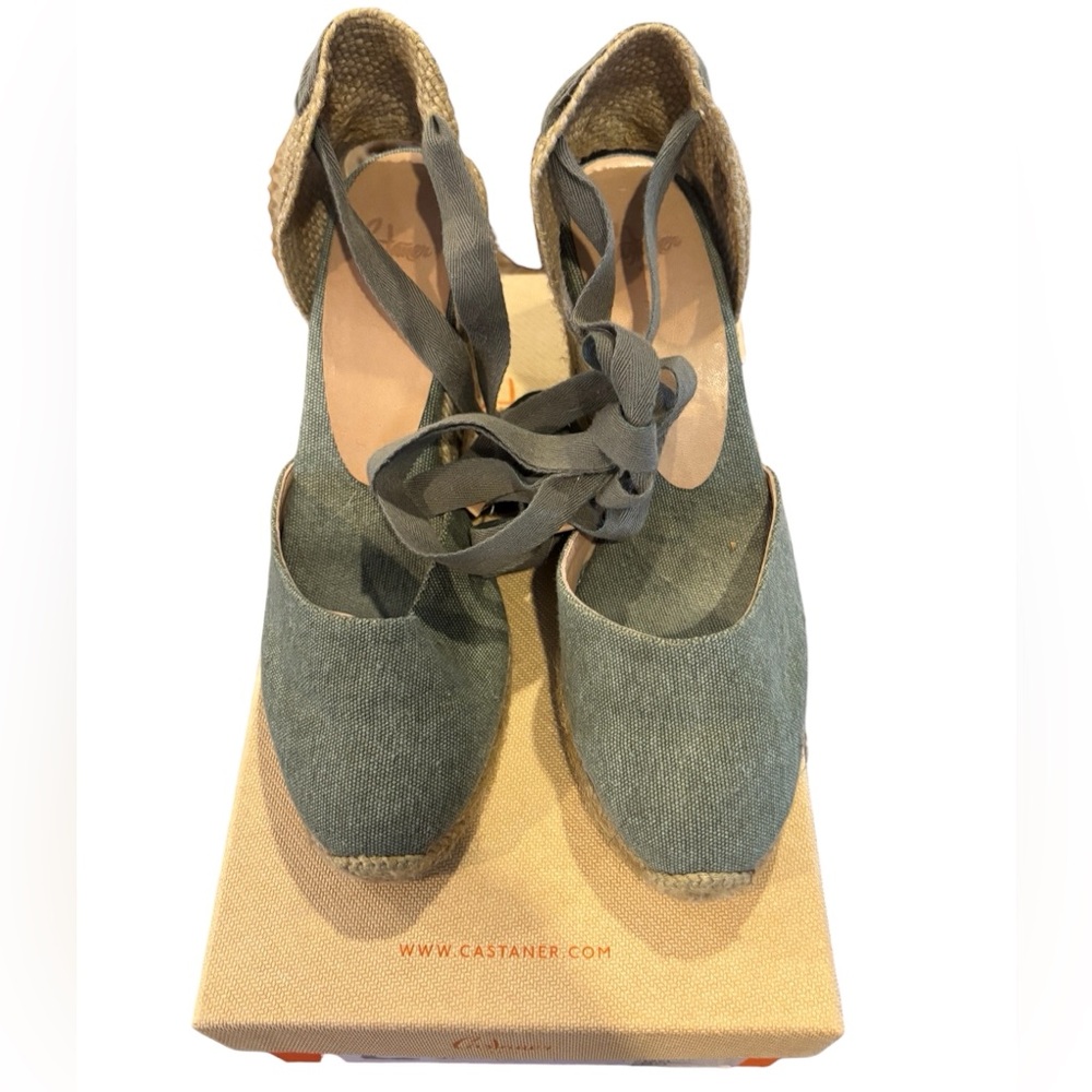 Castaner Olive Green Wedge Espadrilles - Picture 3 of 6